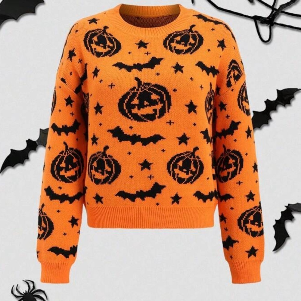 NEW Halloween Pumpkin Bat Sweater - Orange